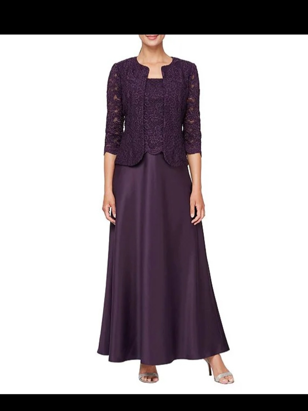 Alex Evenings 2 Pc Lace Plum Shimmery Mother Of The Bride Gown Dress W/Jacket